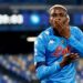 Victor Osimhenictor Osimhen of Napoli celebrates a goal during the Italian Serie A match between Napoli and Bologna at the Stadio San Paolo on March 7, 2021 in Naples.