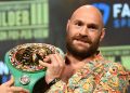 British champion boxer Tyson Fury attends a press conference for his WBC heavyweight championship fight against challenger US boxer Deontay Wilder, October 6, 2021 at the MGM Grand Garden Arena in Las Vegas, Nevada ahead of their October 9, 2021 fight. (Photo by Robyn Beck / AFP)