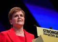 Scotland’s First Minister and leader of the Scottish National Party (SNP), Nicola Sturgeon, delivers her speech to delegates at the annual SNP Conference in Aberdeen, Scotland, on October 10, 2022. (Photo by ANDY BUCHANAN / AFP)
