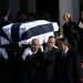 Pall-bearers carry the coffin in front of Greece’s former Queen Anne-Marie (CTopR) and Pavlos, Crown Prince of Greece as they leave after the funeral service of former King of Greece Constantine II in the Metropolitan Cathedral of Athens, on January 16, 2023. – Dozens of European royals and hundreds of Greeks gathered in Athens on January 16, 2023, for the funeral of Greece’s last king, Constantine II, who died aged 82. (Photo by Aris Messinis / AFP)
