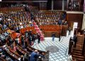 Morocco’s members of both houses of Parliament take part in a joint session in the capital Rabat, on January 23, 2023. – Moroccan lawmakers unanimously rejected a European Parliament’s non-binding text adopted on January 19, urging the kingdom to respect press freedom. (Photo by – / AFP)