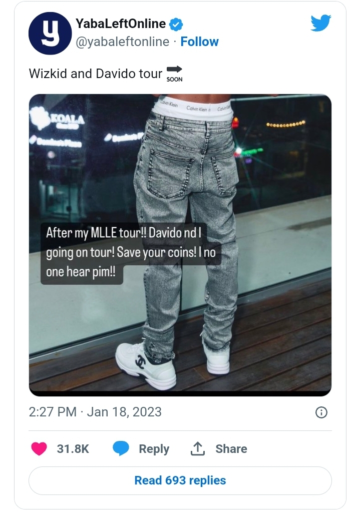 “More love less ego!” – Fans jubilates as Wizkid hints at tour with Davido