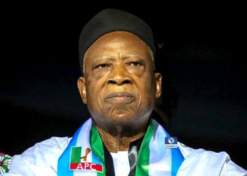 This photo taken on March 26, 2022, shows Senator Abdullahi Adamu at the venue of the APC national convention in Abuja. Channels TV/ Sodiq Adelakun.