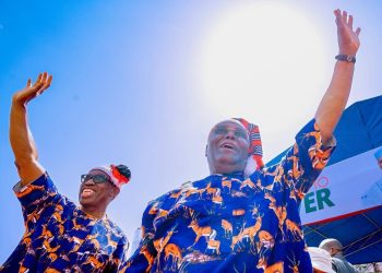 Atiku Abubakar and his running mate Ifeanyi Okowa during the PDP rally in Umuahia, Abia State.