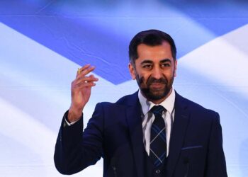 Newly appointed leader of the Scottish National Party (SNP), Humza Yousaf speaks following the SNP Leadership election result announcement at Murrayfield Stadium in Edinburgh on March 27, 2023. – Humza Yousaf, the first Muslim leader of a major UK political party, faces an uphill battle to revive Scotland’s drive for independence following the long tenure of his close ally Nicola Sturgeon. The new Scottish National Party (SNP) leader, 37, says his own experience as an ethnic minority means he will fight to protect the rights of all minorities — including gay and transgender people. (Photo by ANDY BUCHANAN / AFP)