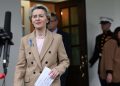 European Commission President Ursula von der Leyen speaks to reporters outside of the West Wing following a meeting with US President Joe Biden at the White House in Washington, DC, on March 10, 2023. (Photo by MANDEL NGAN / AFP)