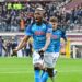 TURIN, ITALY - MARCH 19: Victor Osimhen of SSC Napoli celebrates the first goal during the Serie A match between Torino FC and SSC Napoli at Stadio Olimpico di Torino on March 19, 2023 in Turin, . (Photo by Diego Puletto/Getty Images)