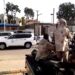 A grab taken from an AFPTV video shows a convoy leaving Khartoum towards Port Sudan, on April 23, 2023, as people flee the battle-torn Sudanese capital. (Photo by Abubakarr JALLOH / AFP)