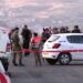 Members of Israeli forces gather at the scene of a shooting incident in the Israeli-occupied West Bank May 2, 2021, in this still image taken from a video. REUTERS/REUTERS TV