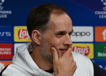 Bayern Munich’s German head coach Thomas Tuchel addresses a press conference on the eve of the UEFA Champions League quarter-final, second leg football match between Bayern Munich and Manchester City in Munich, southern Germany on April 18, 2023. (Photo by CHRISTOF STACHE / AFP)