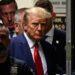 Former US President Donald Trump makes his way inside the Manhattan Criminal Courthouse in New York on April 4, 2023. (Photo by Ed JONES / AFP)