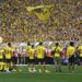 Dortmund players go to their fans after the German first division Bundesliga football match between Borussia Dortmund and 1 FSV Mainz 05 in Dortmund, western Germany on May 27, 2023. (Photo by INA FASSBENDER / AFP)