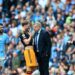 Leeds United's English head coach Sam Allardyce (CR) speaks with Leeds United's English striker Patrick Bamford (CL) next to Manchester City's Spanish manager Pep Guardiola (R) during the English Premier League football match between Manchester City and Leeds United at the Etihad Stadium in Manchester, north west England, on May 6, 2023. (Photo by Lindsey Parnaby / AFP) / RESTRICTED TO EDITORIAL USE. NO USE WITH UNAUTHORIZED AUDIO, VIDEO, DATA, FIXTURE LISTS, CLUB/LEAGUE LOGOS OR 'LIVE' SERVICES. ONLINE IN-MATCH USE LIMITED TO 120 IMAGES. AN ADDITIONAL 40 IMAGES MAY BE USED IN EXTRA TIME. NO VIDEO EMULATION. SOCIAL MEDIA IN-MATCH USE LIMITED TO 120 IMAGES. AN ADDITIONAL 40 IMAGES MAY BE USED IN EXTRA TIME. NO USE IN BETTING PUBLICATIONS, GAMES OR SINGLE CLUB/LEAGUE/PLAYER PUBLICATIONS. - RESTRICTED TO EDITORIAL USE. No use with unauthorized audio, video, data, fixture lists, club/league logos or 'live' services. Online in-match use limited to 120 images. An additional 40 images may be used in extra time. No video emulation. Social media in-match use limited to 120 images. An additional 40 images may be used in extra time. No use in betting publications, games or single club/league/player publications. /