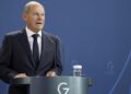German Chancellor Olaf Scholz gives a statement to comment on a planned gas levy, on August 18, 2022 at the Chancellery in Berlin. – Russia’s war in Ukraine has caused turmoil in European energy markets, especially in Germany, which is heavily dependent on Russian gas. (Photo by Odd ANDERSEN / AFP)