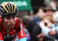 (FILES) Bahrain-Victorious’ Swiss rider Gino Mader reacts after crossing the finish line during the 4th stage of the 81st Paris – Nice cycling race, 165 km between Saint-Amand-Montrond and La Loge des Gardes, central-France, on March 8, 2023. – Swiss Cyclist Gino Maeder dies from injuries after plunging into ravine on Tour of Switzerland, his team announced on June 16, 2023. (Photo by ANNE-CHRISTINE POUJOULAT / AFP)