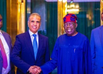 Chief Government Regulating Officer,  Airtel Nigeria,  Shola Adeyemi (left); Chairman/ Founder of Bharti-Airtel, Sunil Bharti Mittal ; President Bola Ahmed Tinubu and Group Chief Executive Officer ,  Airtel Africa,  Dr. Segun Ogunsanya  during the visit to the President at the State House Abuja…yesterday. PHOTO: PHILIP OJISUA