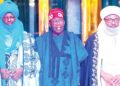 President Bola Tinubu (middle) with Emir of Borgu, Alhaji Mohammed Haliru Dantoro (left) and Emir of Kontagora, Alhaji Mohammad Barau Muazu, when the monarchs paid a visit to the President at the State House, Abuja…yesterday. PHOTO: PHILIP OJISUA