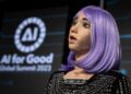AI robot frontwoman “Desdemona” by Hanson Robotics performs during the world’s largest gathering of humanoid AI Robots as part of the International Telecommunication Union (ITU) AI for Good Global Summit in Geneva, on July 5, 2023. (Photo by Fabrice COFFRINI / AFP)