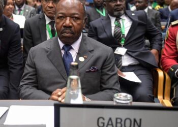 Gabon’s President Ali Bongo Ondimba listens during the 5th mid-year coordination meeting of the African Union, at the United Nations (UN) offices in Gigiri, Nairobi, on July 16, 2023. (Photo by SIMON MAINA / AFP)