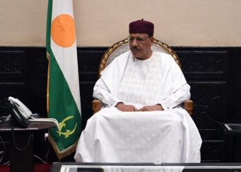 (FILES) Nigerien President Mohamed Bazoum meets with the French Foreign and Armies ministers during their official visit to Niamey on July 15, 2022. (Photo by BERTRAND GUAY / AFP)