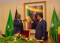 President William Ruto with his host Denis Sassou N'Guesso after the signing of agreements and MoUs between Kenya and Republic of Congo at the Palais du Peuple in Brazzaville on July 8, 2023.
Image: PCS