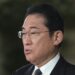 Japan’s Prime Minister Fumio Kishida speaks to reporters at the Prime Minister’s Office in Tokyo on August 22, 2023. – North Korea has informed Japan it plans to launch a satellite in the coming days, Tokyo said on August 22, 2023, less than three months after a failed effort saw a military satellite plunge into the sea. (Photo by Kazuhiro NOGI / AFP)