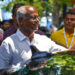 Ibrahim Mohamed Solih (C), the incumbent Maldives President shows his ink marked finger after casting his ballot during presidential election in Male on September 9, 2023. – Polling began September 9 in the Maldives’ presidential vote, officials said, with incumbent Ibrahim Mohamed Solih facing a tough re-election bid. Solih is seeking a second term in a poll that has turned into a referendum on his pursuit of renewed ties with India, the archipelago nation’s traditional benefactor. (Photo by Mohamed Afrah / AFP)