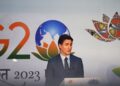 Canada’s Prime Minister Justin Trudeau attends a press conference after the closing session of the G20 summit in New Delhi on September 10, 2023. (Photo by Money SHARMA / AFP)