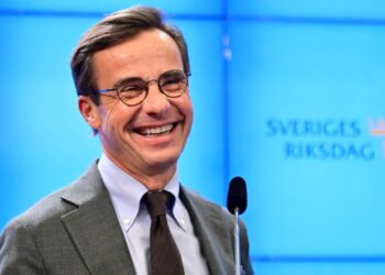 The Moderates party leader Ulf Kristersson gives a press conference to announce, he’s “almost ready” with the formation of a new government, on October 12, 2022 in Stockholm. (Photo by Jonas EKSTROMER / TT News Agency / AFP) / Sweden OUT / SWEDEN OUT