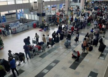 International air travellers checking-in at Lagos Airport . PHOTO: WOLE OYEBADE