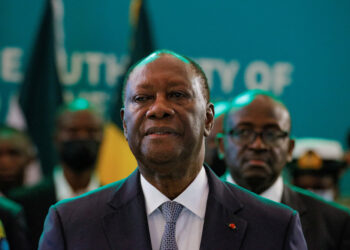 FILE PHOTO: Ivory Coast's President Alassane Ouattara attends the ECOWAS summit to discuss transitional roadmap for Mali, Burkina Faso and Guinea, in Accra, Ghana, July 3, 2022. REUTERS/Francis Kokoroko/File Photo