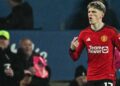 Manchester United’s Argentinian midfielder #17 Alejandro Garnacho celebrates scoring his team first goal during the English Premier League football match between Everton and Manchester United at Goodison Park in Liverpool, north west England on November 26, 2023. (Photo by Paul ELLIS / AFP)